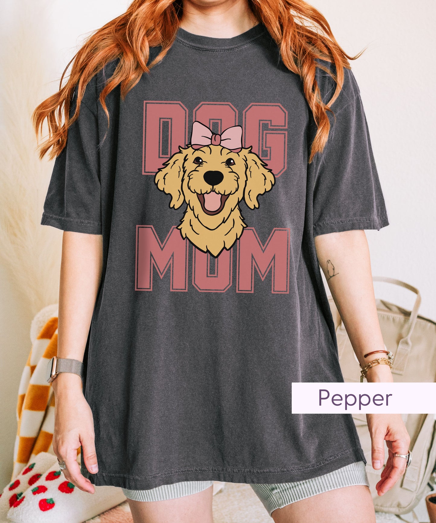 Pink Coquette Golden Doodle Dog Mom Tshirt