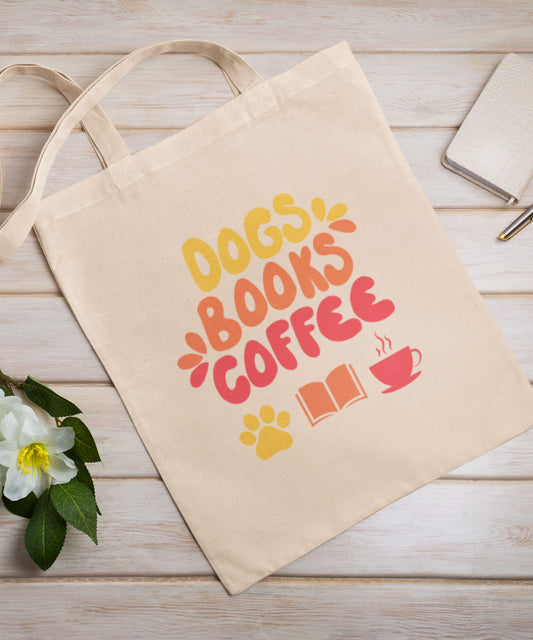 Quirky Dogs Books and Coffee Canvas Reusable Grocery Bag