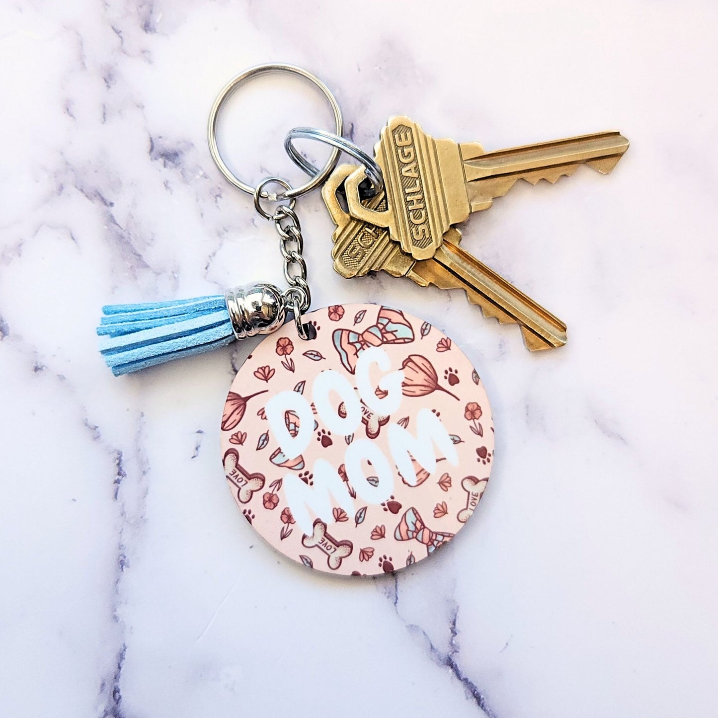 Dog Mom Bows and Flowers Keychain