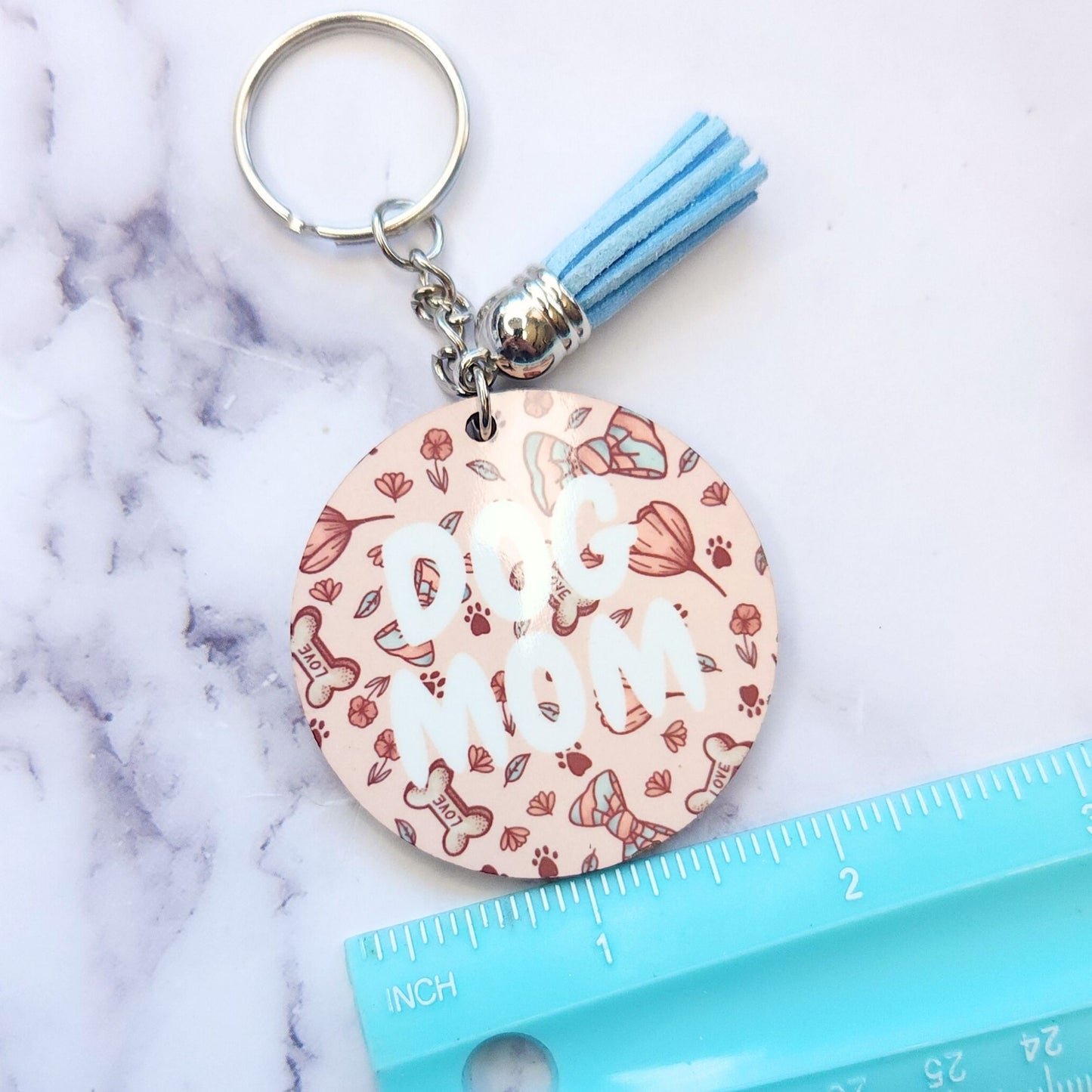 Dog Mom Bows and Flowers Keychain