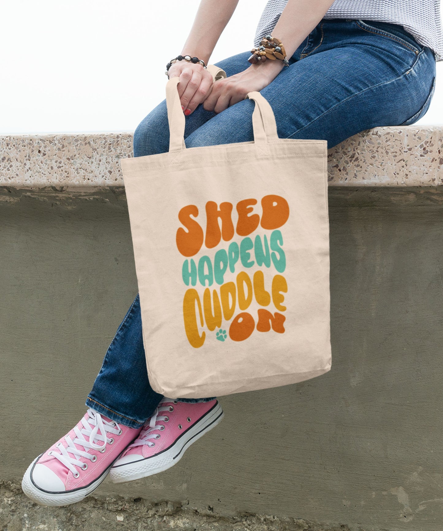 Funny Shed Happens Cuddle On Dog Lovers Canvas Reusable Grocery Bag