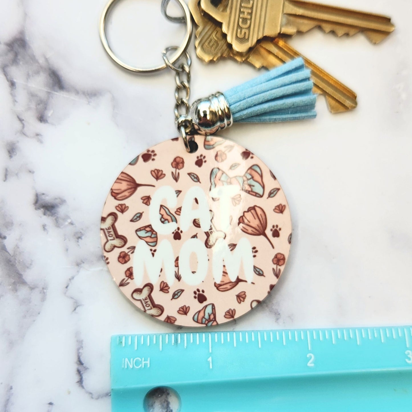 Cat Mom Bows and Flowers Keychain