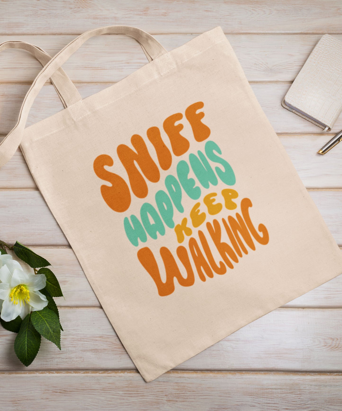 Funny Sniff Happens Keep Walking Cotton Canvas Grocery Tote Bag