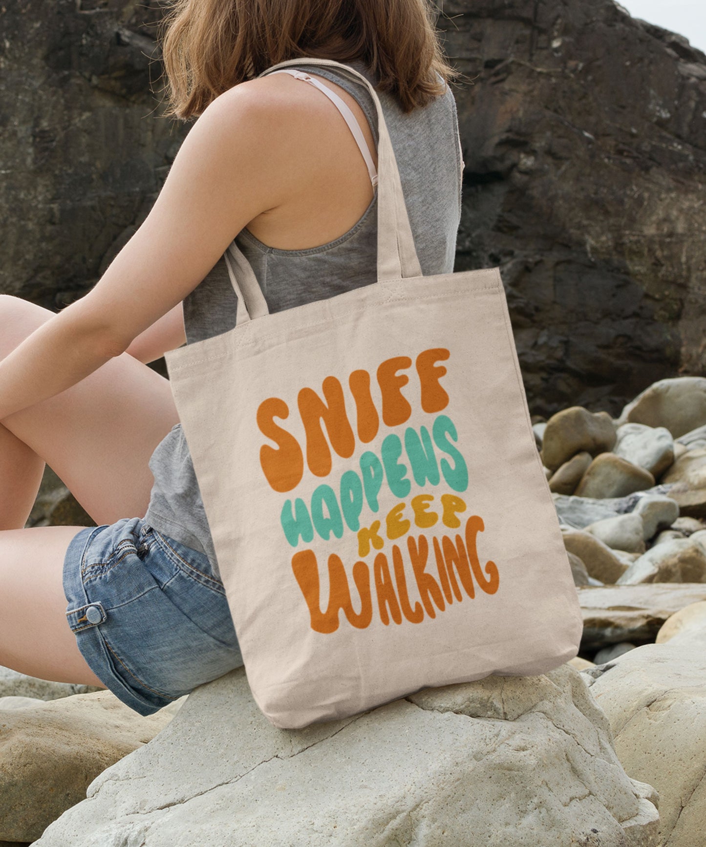 Funny Sniff Happens Keep Walking Cotton Canvas Grocery Tote Bag