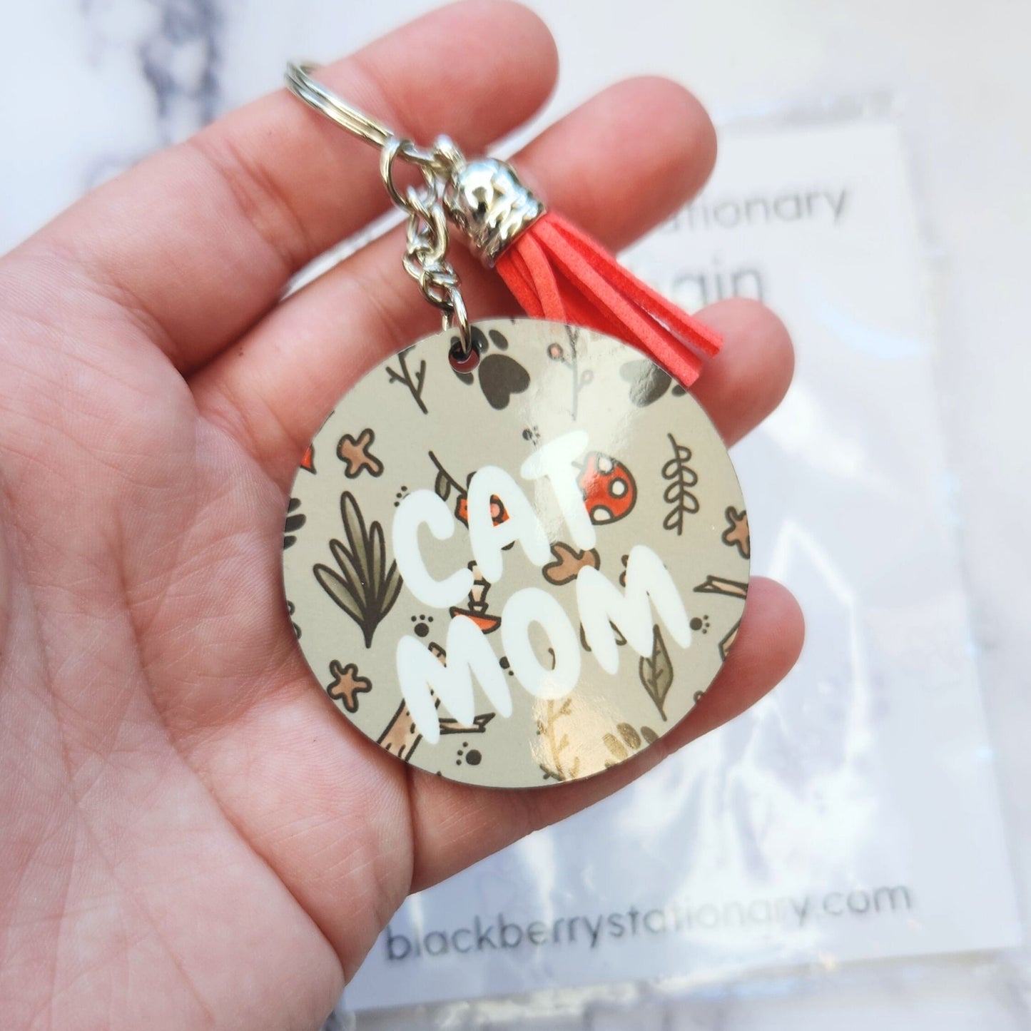 Cat Mom Forest and Mushroom Keychain