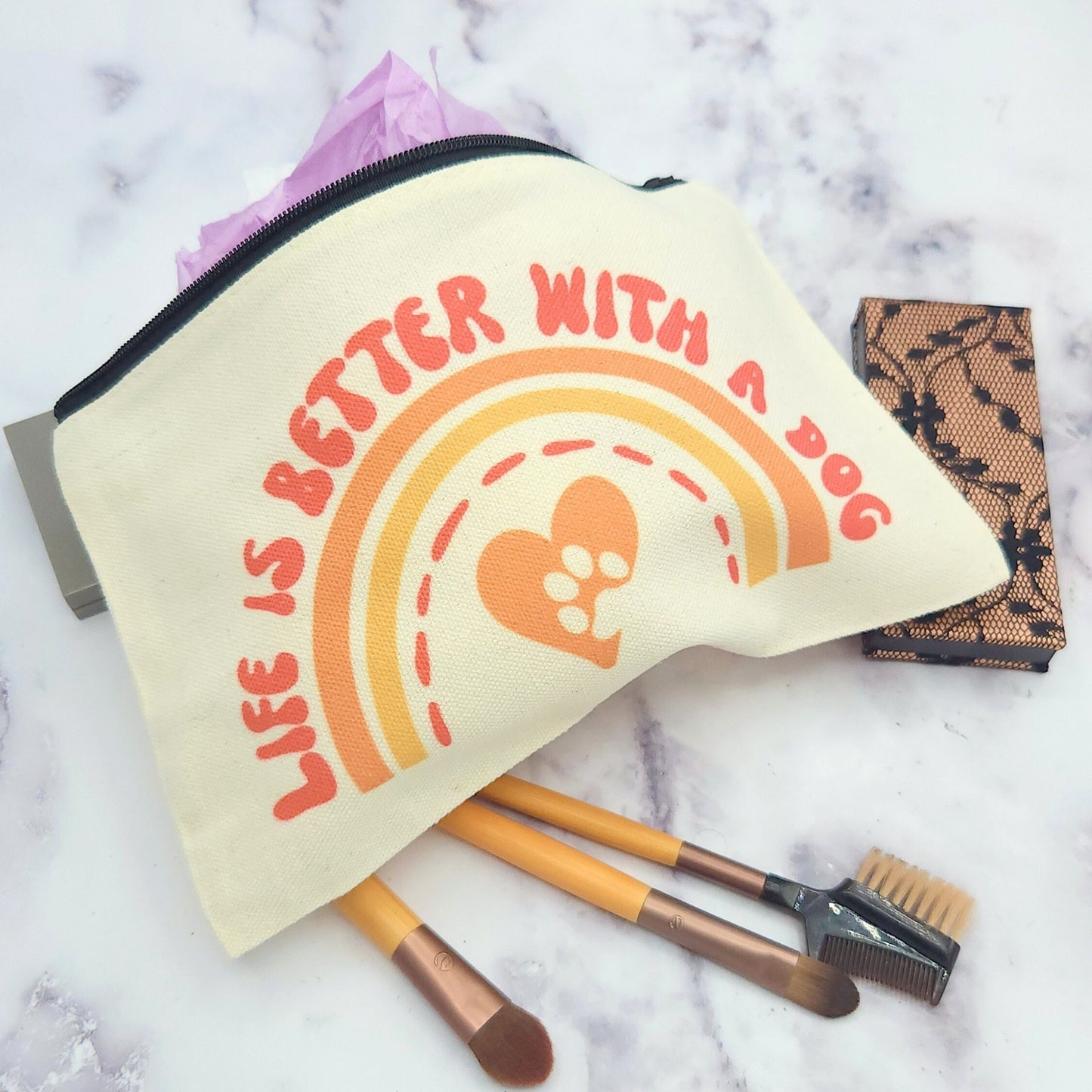 Life is Better with a Dog - Makeup or Dog Treat Bag