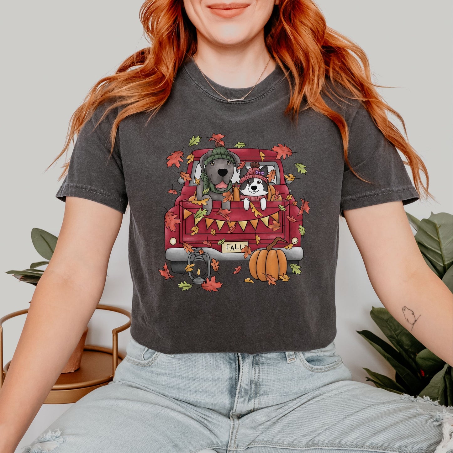 Autumn Shirt with Dogs and Farm Truck